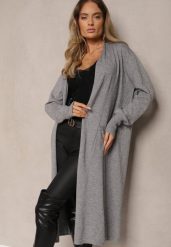 Szary Casualowy Długi Kardigan z Dodatkiem Bawełny i Wiskozy Meralei. Szare swetry Renee, na jesień, l, bez wzorów, z bawełny, biznesowe, plus size, bez ramiączek. W wyprzedaży za 87.99 zł.