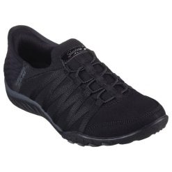 Buty sportowe Sneakersy damskie, Slip-ins: Breathe Easy - Roll With Me. Czarne buty sportowe lifestyle Skechers, bez wzorów, z dzianiny, sportowe, bez zapięcia, skechers sport. Za 349.99 zł.
