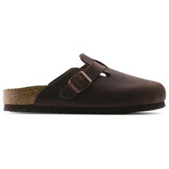 BIRKENSTOCK BOSTON SFB LEOI HABANA Klapki damskie. Brązowe klapki Birkenstock, bez wzorów, biznesowe, bez obcasa, bez zapięcia. Za 539.99 zł.