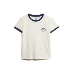 Damska koszulka w kontrastowym kolorze Superdry Athletic Essentials Beach. Białe t-shirty sportowe Superdry, bez wzorów, bez ramiączek. W wyprzedaży za 150.10 zł.