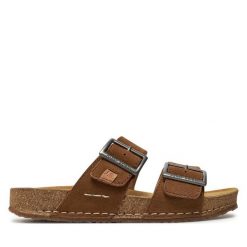 Klapki Josef Seibel. Brązowe klapki Josef Seibel, bez wzorów, bez obcasa, bez zapięcia. Za 389.99 zł.