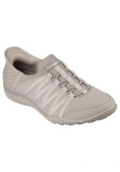 Buty sportowe Sneakersy damskie, Slip-ins: Breathe Easy - Roll With Me. Brązowe buty treningowe Skechers, bez wzorów, z materiału, przed kostkę, bez zapięcia, trekkingowe. Za 299.99 zł.
