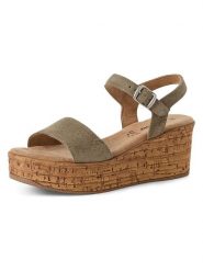 S.Oliver Skórzane sandały w kolorze khaki na koturnie rozmiar: 38. Brązowe sandały S.Oliver, bez wzorów, z otwartym noskiem, bez obcasa, na koturnie, bez zapięcia. Za 165.99 zł.