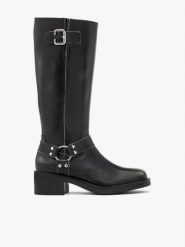 Czarne kozaki biker boots ze skóry licowej. Szare kozaki Brawo sp. z o.o., bez wzorów, ze skóry, rockowe, bez obcasa, na obcasie, bez zapięcia. Za 699.99 zł.