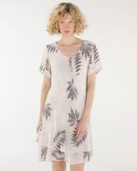 BAWEŁNIANA SUKIENKA W LIŚCIE. Brązowe sukienki Unisono, s, bez wzorów, z bawełny, bez kołnierzyka, bez ramiączek, mini, rozkloszowane. Za 149.00 zł.