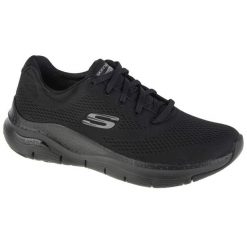 Buty sportowe Sneakersy damskie, Arch Fit-Big Appeal. Czarne buty treningowe Skechers, bez wzorów, z materiału, przed kostkę, bez zapięcia, trekkingowe. Za 379.99 zł.