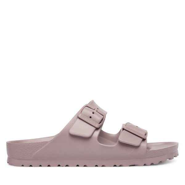 Klapki Birkenstock. Fioletowe klapki Birkenstock, bez wzorów, bez obcasa, bez zapięcia. Za 229.99 zł.