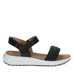 Sandały Caprice. Czarne sandały Caprice, bez wzorów, bez obcasa, na płaskiej podeszwie, bez zapięcia. Za 249.99 zł.