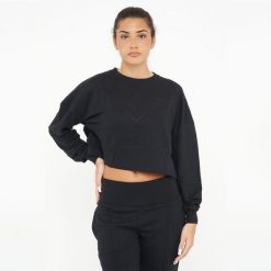 Damska Krótka Bluza F ESSENCE Czarna. Czarne bluzy LEGEA, m, bez wzorów, z bawełny, eleganckie, bez ramiączek, bez kaptura. Za 92.00 zł.