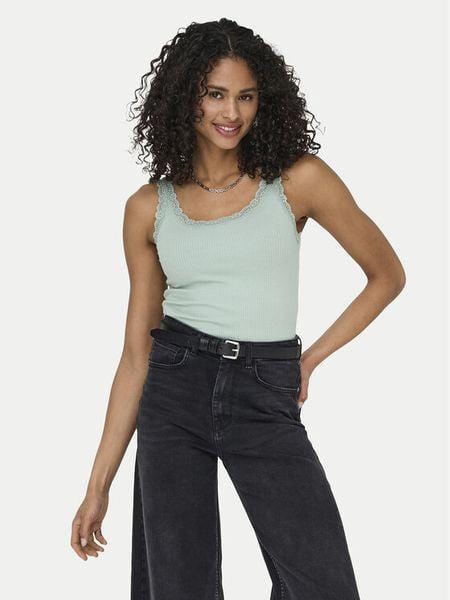ONLY Top Sara 15345994 Zielony jasny Slim Fit. Zielone topy ONLY, l, bez wzorów, z bawełny, bez kołnierzyka, bez ramiączek. Za 63.99 zł.