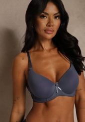 Granatowy Gładki Biustonosz o Klasycznym Fasonie Zdobiony Kokardką Caloris. Niebieskie biustonosze Renee, z aplikacjami. Za 19.99 zł.