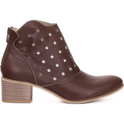Ażurowe botki kwobojki na 5 cm klocku - skóra naturalna - model 484 - kolor brąz retro. Szare botki Zapato, w ażurowe wzory, z jeansu, biznesowe, bez obcasa, na obcasie, bez zapięcia. Za 419.00 zł.