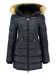 Geographical Norway Płaszcz zimowy "Abeille" w kolorze granatowym rozmiar: S. Niebieskie płaszcze Geographical Norway, na zimę, s, bez wzorów, z puchu, bez kaptura. Za 290.57 zł.