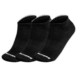 Skarpetki sportowe dla dorosłych 3pk Unisex Terry Qtr Crew. Czarne skarpetki Skechers, bez wzorów, z materiału. Za 44.99 zł.