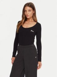 Guess Body V5BP09 KCBF1 Czarny Slim Fit. Czarne body i gorsety Guess, z aplikacjami, z bawełny, bez ramiączek. Za 149.99 zł.