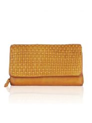 Bellicci Skórzany portfel "Eliza" w kolorze musztardowym - 18 x 9 x 4 cm rozmiar: onesize. Brązowe portfele Bellicci, bez wzorów, z materiału. Za 140.95 zł.