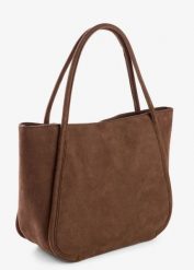 Torebka typu shopper z imitacji skóry welurowej. Brązowe shopper bag bonprix, bez wzorów, ze skóry, bez dodatków. Za 119.99 zł.