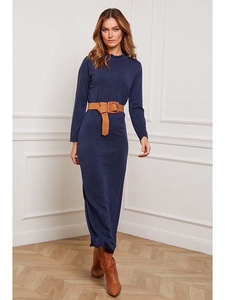 Joséfine Sukienka dzianinowa "Analog" w kolorze granatowym rozmiar: XL. Niebieskie sukienki Joséfine, xl, bez wzorów, z dzianiny, bez kołnierzyka, bez ramiączek, maxi. Za 130.99 zł.