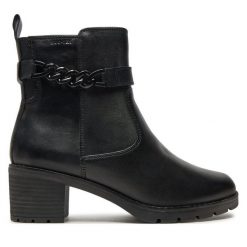 Botki Tamaris. Czarne botki Tamaris, bez wzorów, bez obcasa, na słupku, bez zapięcia. Za 309.99 zł.
