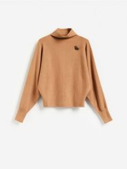 Sweter z ozdobnym detalem - beżowy. Brązowe swetry Reserved, l, bez wzorów, z dzianiny, bez ramiączek. Za 149.99 zł.