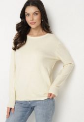Jasnobeżowy Sweter z Kaszmirem i Ściągaczami Sanaliene. Brązowe swetry Born2be, bez wzorów, z jeansu, eleganckie, bez ramiączek. W wyprzedaży za 63.74 zł.