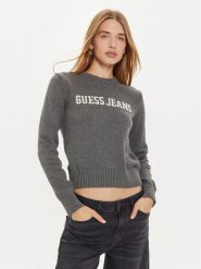 Guess Jeans Sweter W4BR10 Z3HM1 Szary Regular Fit. Szare swetry Guess Jeans, xl, z aplikacjami, z bawełny, bez ramiączek. Za 219.99 zł.