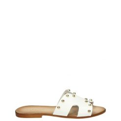 KLAPKI ZE SKÓRY NATURALNEJ 402B BIANCO-ORO. Klapki Venezia, bez wzorów, ze skóry, bez obcasa, bez zapięcia. Za 139.00 zł.