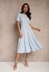 Niebieska Sukienka Rozkloszowana o Taliowanym Fasonie Telaswena. Niebieskie sukienki Renee, na co dzień, m, bez wzorów, eleganckie, bez kołnierzyka, bez ramiączek, midi, rozkloszowane. W wyprzedaży za 83.99 zł.