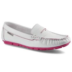 Mokasyny damskie Chebello, naturalna skóra licowa z charakterystycznym przeszyciem mokasynowym paskiem na podbiciu oraz elastyczną podeszwą z kontras. Białe mokasyny CheBello, bez wzorów, ze skóry. Za 159.00 zł.