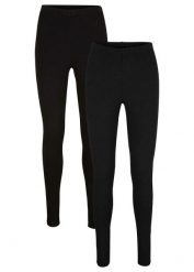Legginsy (2 pary). Czarne legginsy bonprix, bez wzorów, długie. Za 94.99 zł.