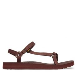 Sandały Teva. Czerwone sandały Teva, bez wzorów, bez obcasa, na płaskiej podeszwie, bez zapięcia. Za 299.99 zł.