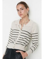 Trendyol Kardigan w kolorze kremowo-czarnym rozmiar: S. Brązowe swetry Trendyol, s, bez wzorów, bez ramiączek. Za 52.99 zł.