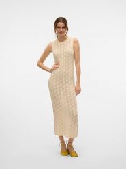 Vero Moda Sukienka w kolorze beżowym rozmiar: XS. Brązowe sukienki Vero Moda, xs, bez wzorów, bez kołnierzyka, bez ramiączek, maxi. Za 87.81 zł.