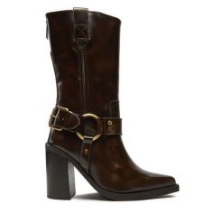 Botki Bronx. Brązowe botki Bronx, bez wzorów, bez obcasa, na słupku, bez zapięcia. Za 459.99 zł.