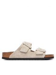 Birkenstock Klapki Arizona Cushion Buckle 1033088 Kremowy. Białe klapki Birkenstock, bez wzorów, ze skóry, bez obcasa, bez zapięcia. Za 629.99 zł.