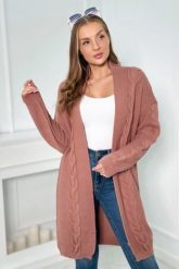 Sweter Kardigan splot warkocz ciemny różowy. Czerwone swetry KESI, l, bez wzorów, z wełny, plus size, bez ramiączek. Za 209.11 zł.