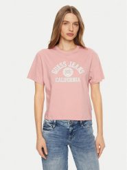 Guess Jeans T-Shirt W5RI43 K8HM0 Różowy Regular Fit. Czerwone t-shirty Guess Jeans, m, z aplikacjami, z bawełny, bez kołnierzyka, bez ramiączek. Za 89.99 zł.
