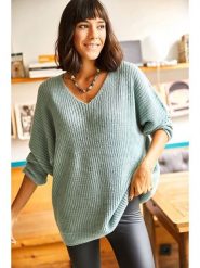 Olalook Sweter w kolorze miętowym rozmiar: onesize. Zielone swetry Olalook, bez wzorów, ze splotem, bez ramiączek. Za 92.42 zł.