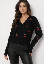 Czarny Kardigan z Wyhaftowanymi Wisienkami Niralia. Czarne swetry Born2be, s, bez wzorów, z jeansu, eleganckie, bez ramiączek. W wyprzedaży za 118.99 zł.