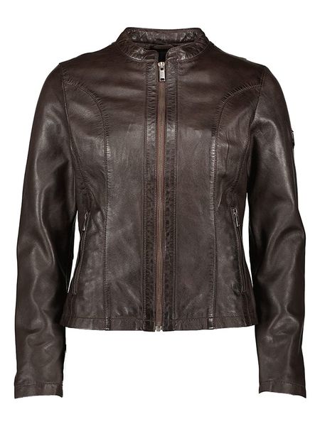 HIS Skórzana kurtka w kolorze ciemnobrązowym rozmiar: 48. Brązowe kurtki HIS, bez wzorów, ze skóry, bez kaptura. Za 480.90 zł.