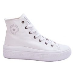 Damskie Wysokie Trampki Materiałowe Big Star LL274A183 Białe. Białe trampki bez wzorów, z materiału, klasyczne, bez zapięcia. Za 246.96 zł.