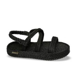 Sandały na platformie damskie Bahamas. Czarne sandały Aulp, bez wzorów, z kauczuku, boho, z otwartym noskiem, bez obcasa, na platformie, bez zapięcia. Za 399.99 zł.