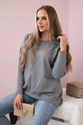Sweter z kieszeniami z przodu szary. Szare swetry KESI, na jesień, l, bez wzorów, z jeansu, eleganckie, plus size, bez ramiączek. Za 178.78 zł.