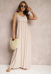 Beżowa Rozkloszowana Sukienka z Wiskozy w Stylu Boho na Ramiączkach Zofielle. Brązowe sukienki Renee, na co dzień, s, bez wzorów, z wiskozy, boho, bez kołnierzyka, bez ramiączek, maxi, proste. W wyprzedaży za 69.99 zł.