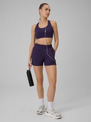 4F Spodenki treningowe szybkoschnące damskie - fioletowe XL. Fioletowe szorty sportowe 4f, bez wzorów, z podwyższonym stanem, na fitness i siłownię. Za 99.99 zł.