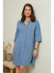 Curvy Lady Lniana sukienka w kolorze niebieskim rozmiar: 48/50. Niebieskie sukienki Curvy Lady, bez wzorów, ze lnu, klasyczne, bez kołnierzyka, bez ramiączek, mini. Za 117.17 zł.