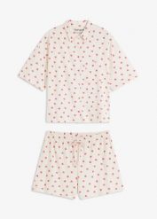 Piżama oversize z krótkimi spodenkami z przędzy slub. Białe piżamy bonprix, bez wzorów, bez kołnierzyka, bez ramiączek, krótkie. Za 99.99 zł.