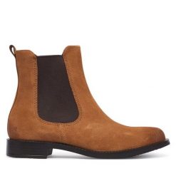 Sztyblety ECCO. Brązowe botki ECCO, bez wzorów, bez obcasa, na płaskiej podeszwie, bez zapięcia. Za 799.99 zł.