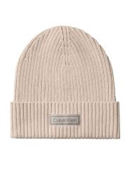 Calvin Klein Czapka Patch Chunky Rib Cotton Beanie LV04D8053G Beżowy. Brązowe czapki zimowe Calvin Klein, bez wzorów, z bawełny. Za 169.99 zł.