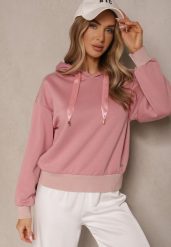 Różowa Bluza z Kapturem Ozdobiona Ściągaczami i Metaliczną Nitką Ulisiela. Czerwone bluzy Renee, l, bez wzorów, z jeansu, casualowe, bez ramiączek, z kapturem. W wyprzedaży za 63.99 zł.
